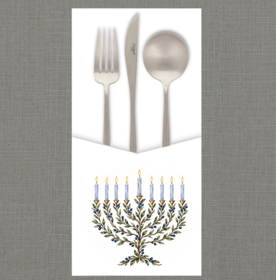 Laurel Menorah Blue Cutlery Pouch
