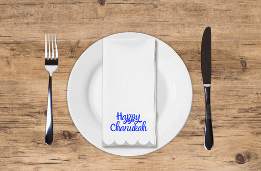Scalloped Edge Happy Chanukah- Printed Guest Towel
