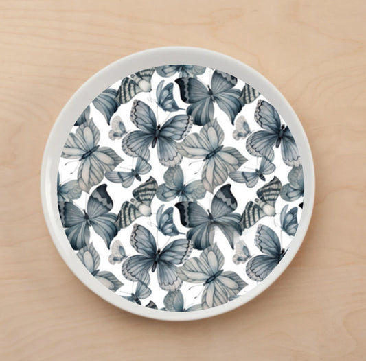 Monochrome Butterflies Plate Accent