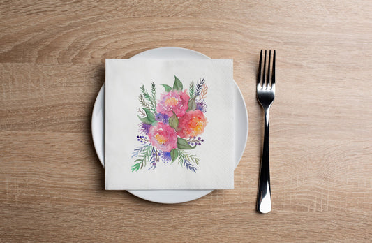 Peony Bouquet Cocktail Napkin
