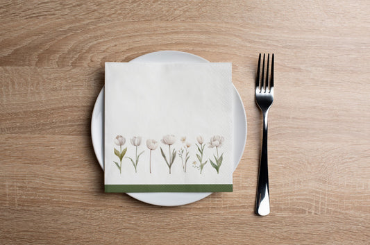 White Summer Flowers Cocktail Napkin