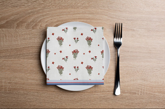 Red Floral USA Cocktail Napkin