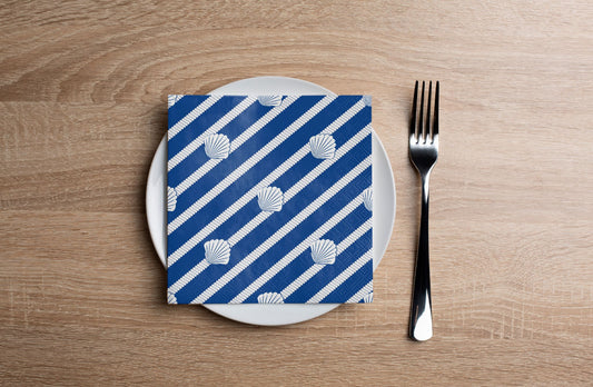 Navy Seashell Cocktail Napkin
