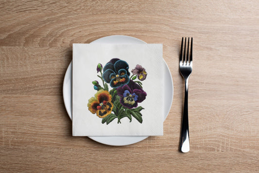 Embroidered Floral Cocktail Napkin