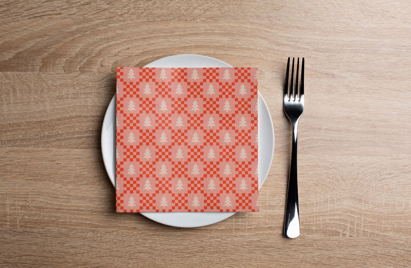 Holiday Checkerboard Cocktail Napkin