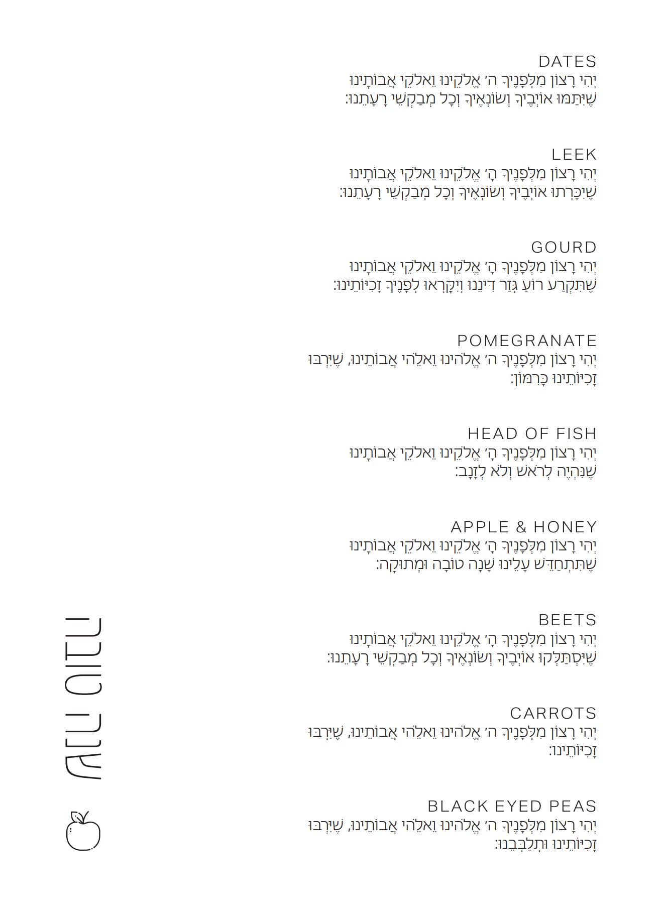 Modern Rosh Hashana Black Apple Simanim Cards