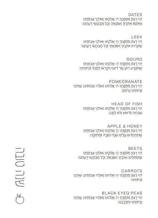 Modern Rosh Hashana Black Apple Simanim Card