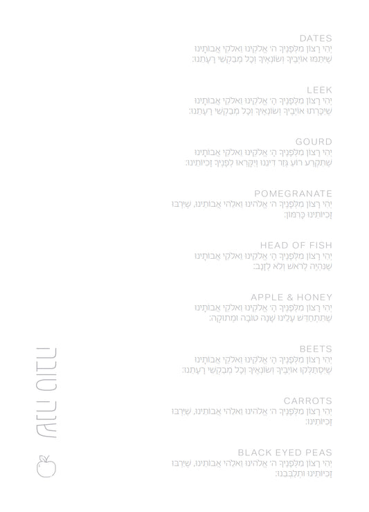 Modern Rosh Hashana Gray Apple Simanim Card