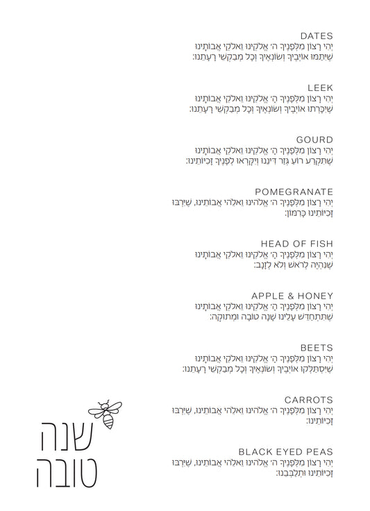 Modern Rosh Hashana Black Bee Simanim Card