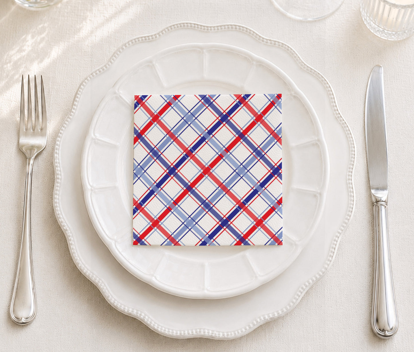 Independence Plaid Cocktail Napkin