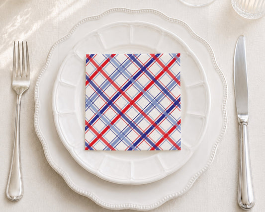 Independence Plaid Cocktail Napkin