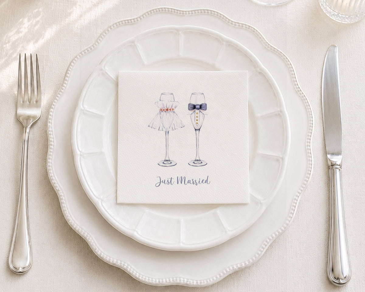 Just Married Champagne Cocktail Napkin