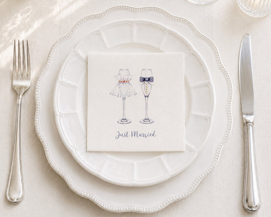 Just Married Champagne Cocktail Napkin