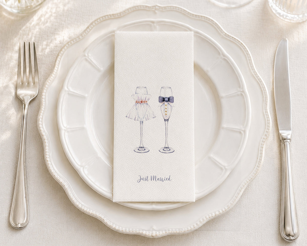 Just Married Champagne - Printed Guest Towel
