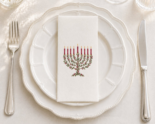 Laurel Menorah Burgundy - Printed Guest Towel