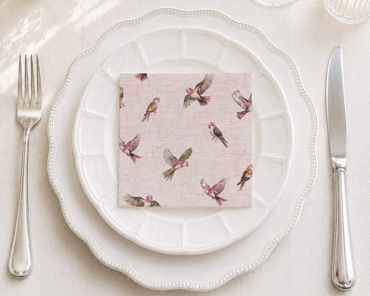 Linen Parrots Cocktail Napkin