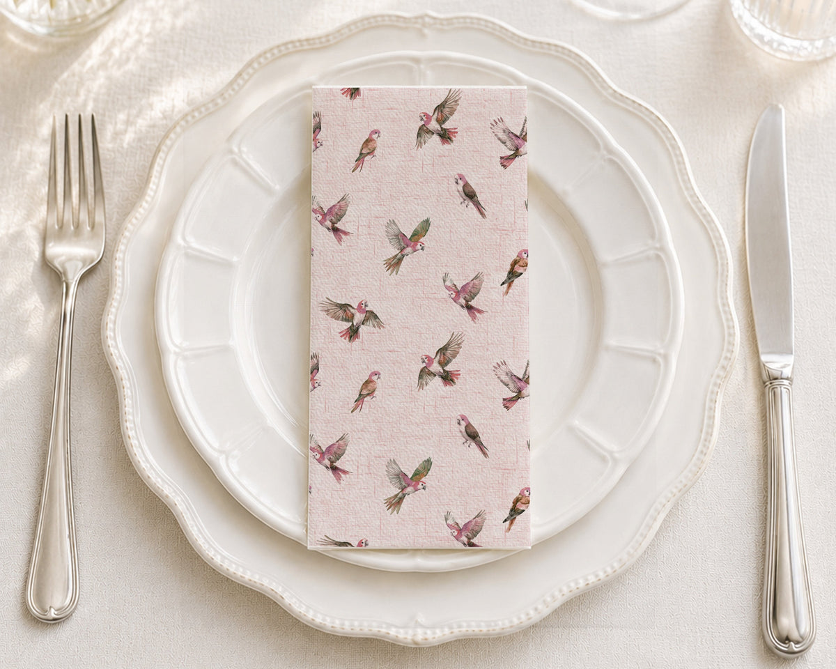 Linen Parrots - Printed Guest Towel