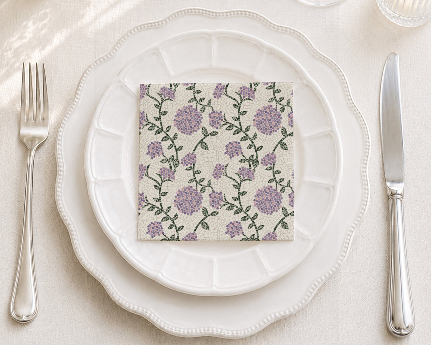 Mosaic Floral Lavender Cocktail Napkin