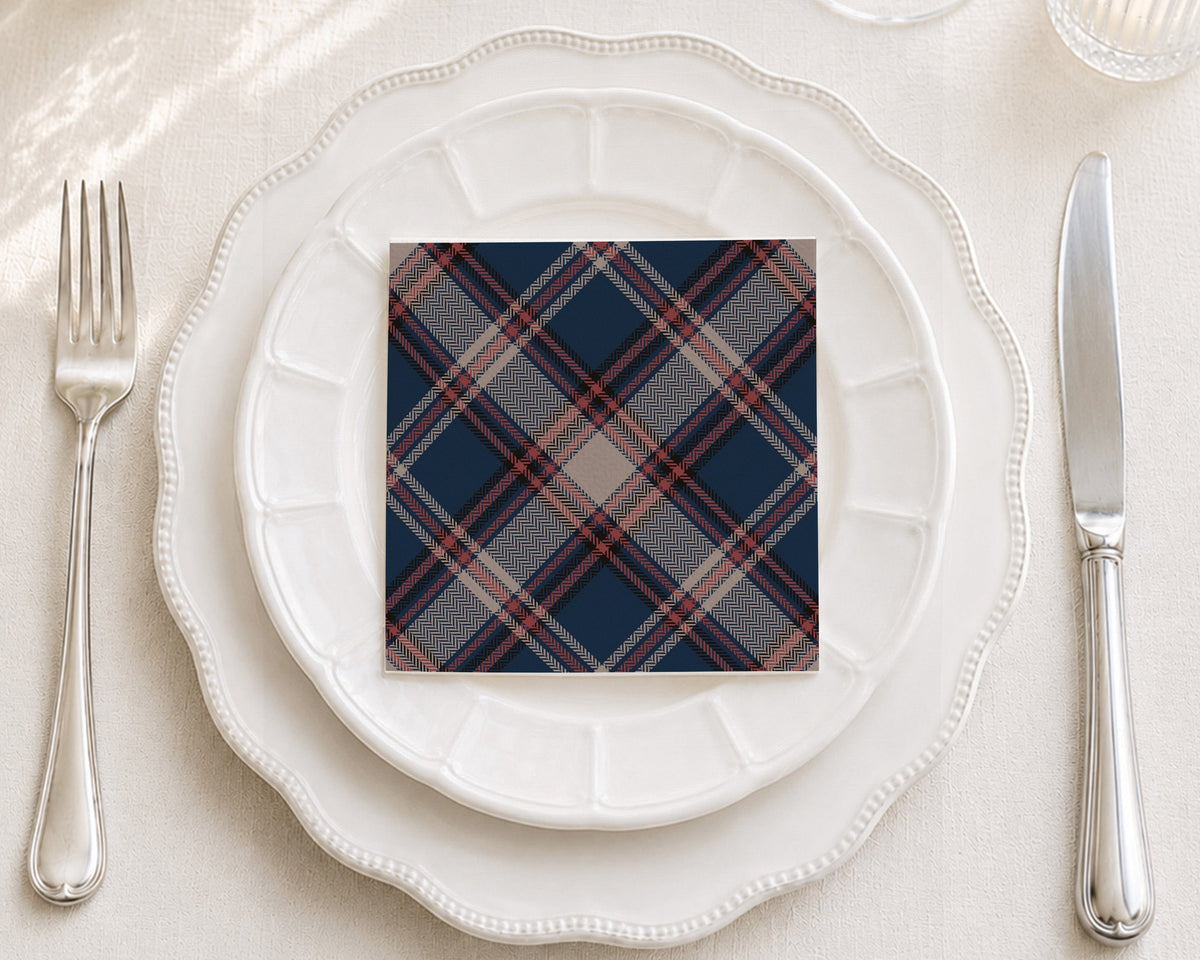 Navy Plaid Cocktail Napkin