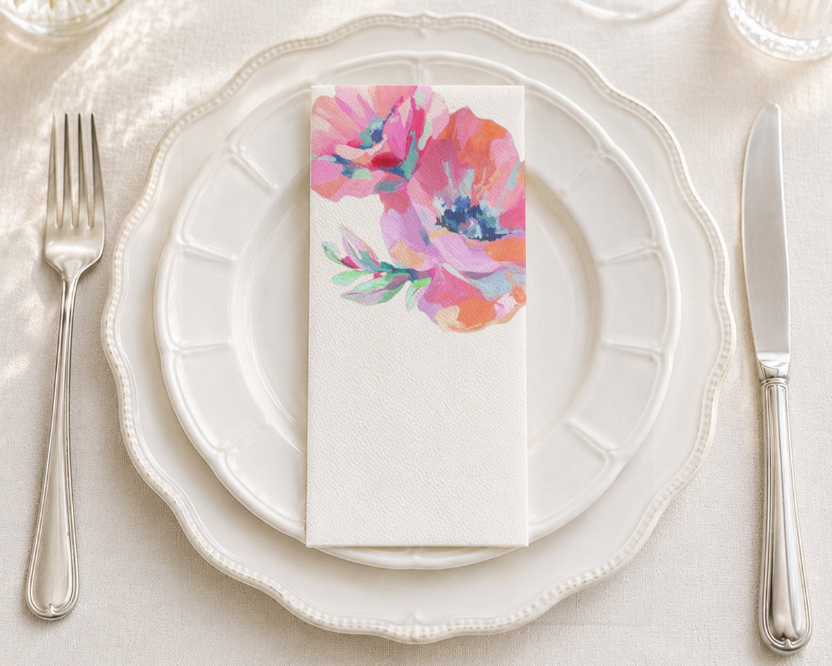 Neon Brushstroke Flowers - Printed Guest Towel