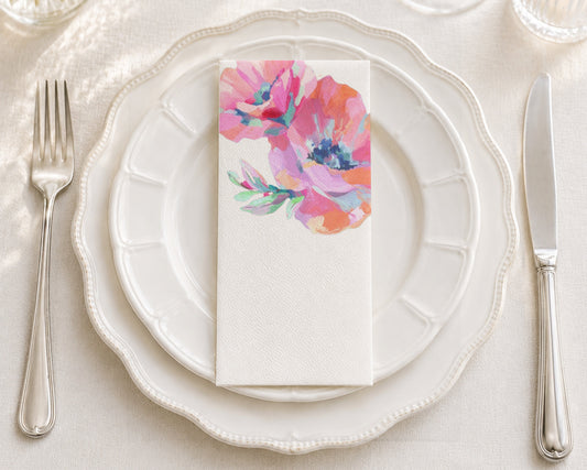 Neon Brushstroke Flowers - Printed Guest Towel