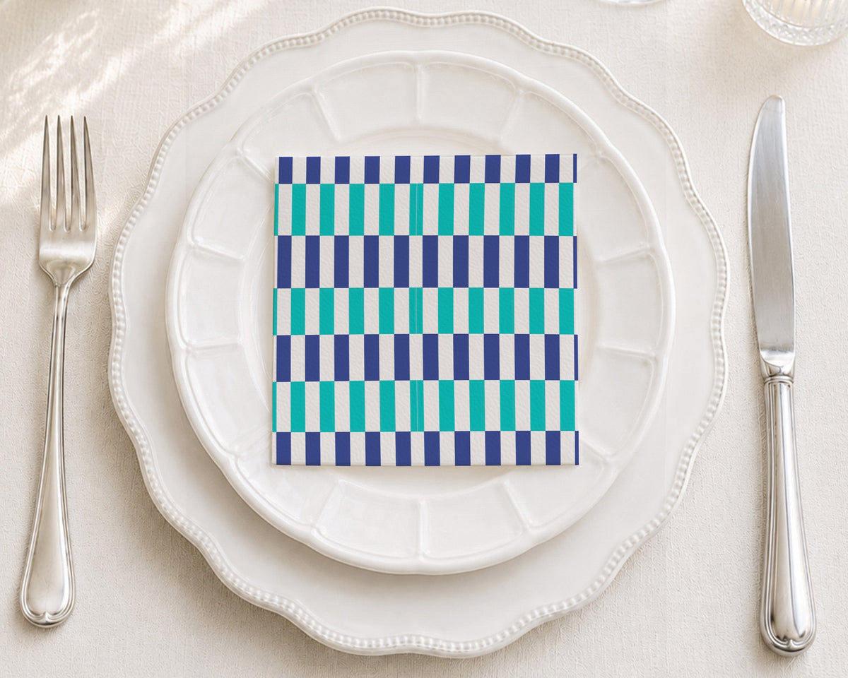 Offset Blue Cocktail Napkin