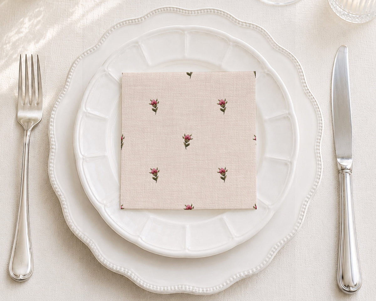Pink Rosebud Cocktail Napkin