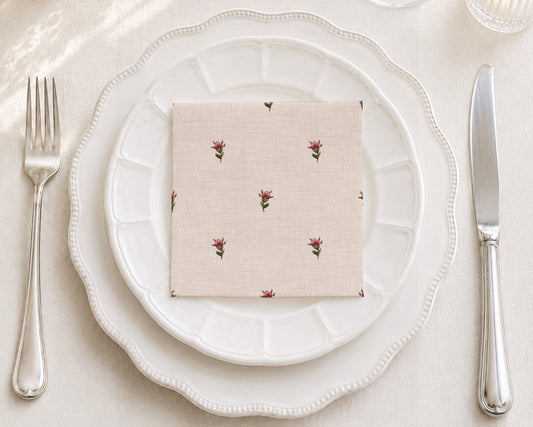 Pink Rosebud Cocktail Napkin