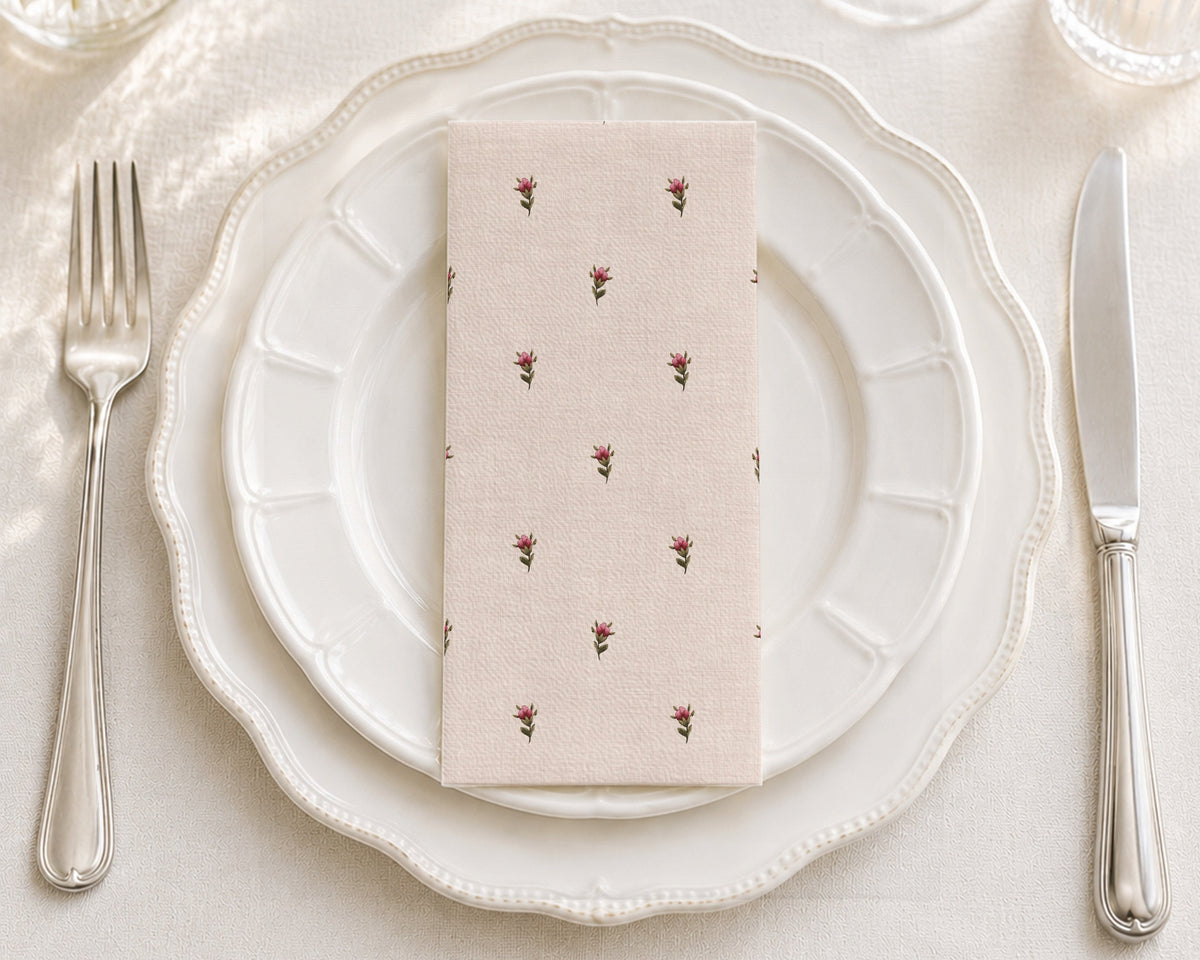 Pink Rosebud- Printed Guest Towel