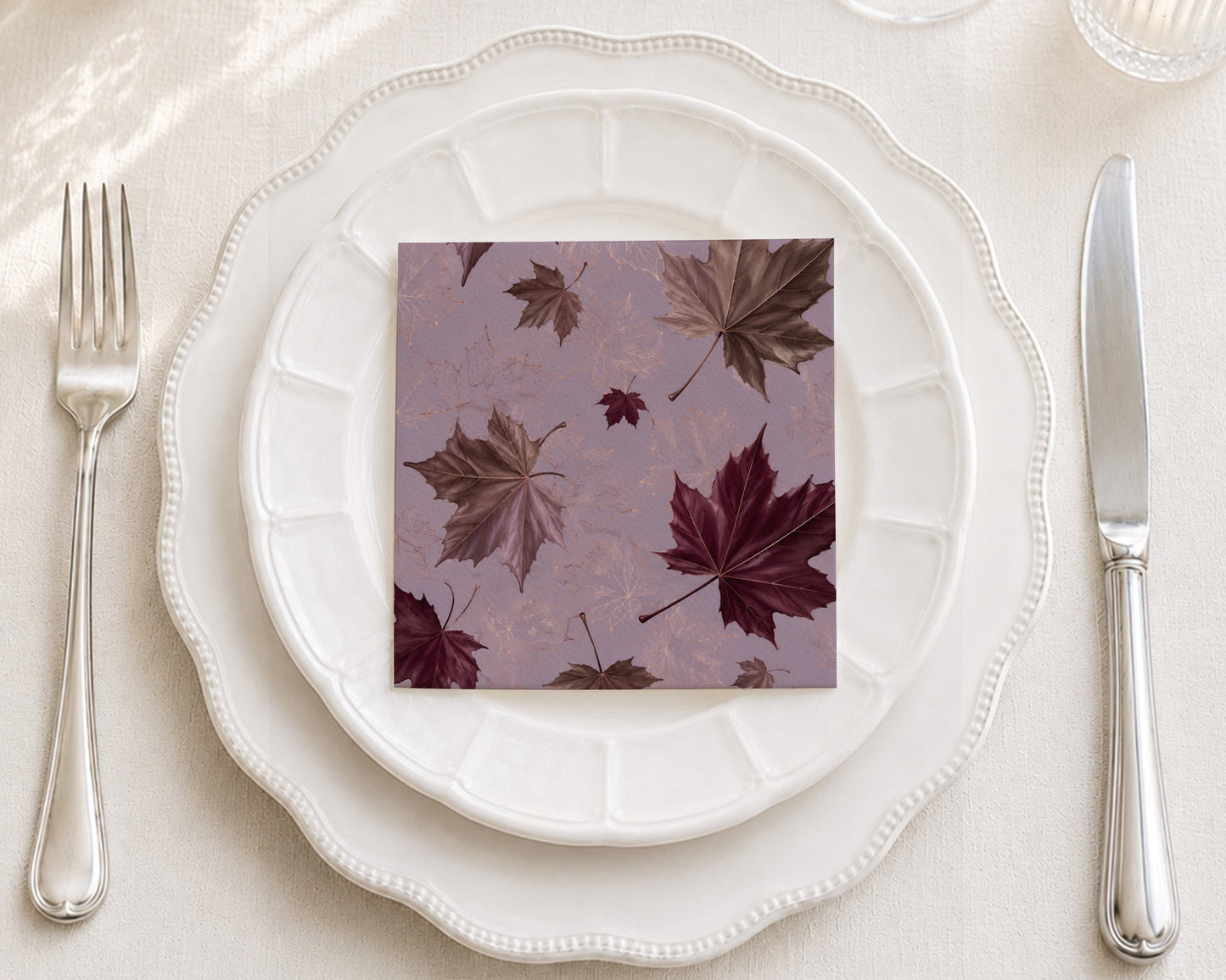 Plum Leaves Cocktail Napkin
