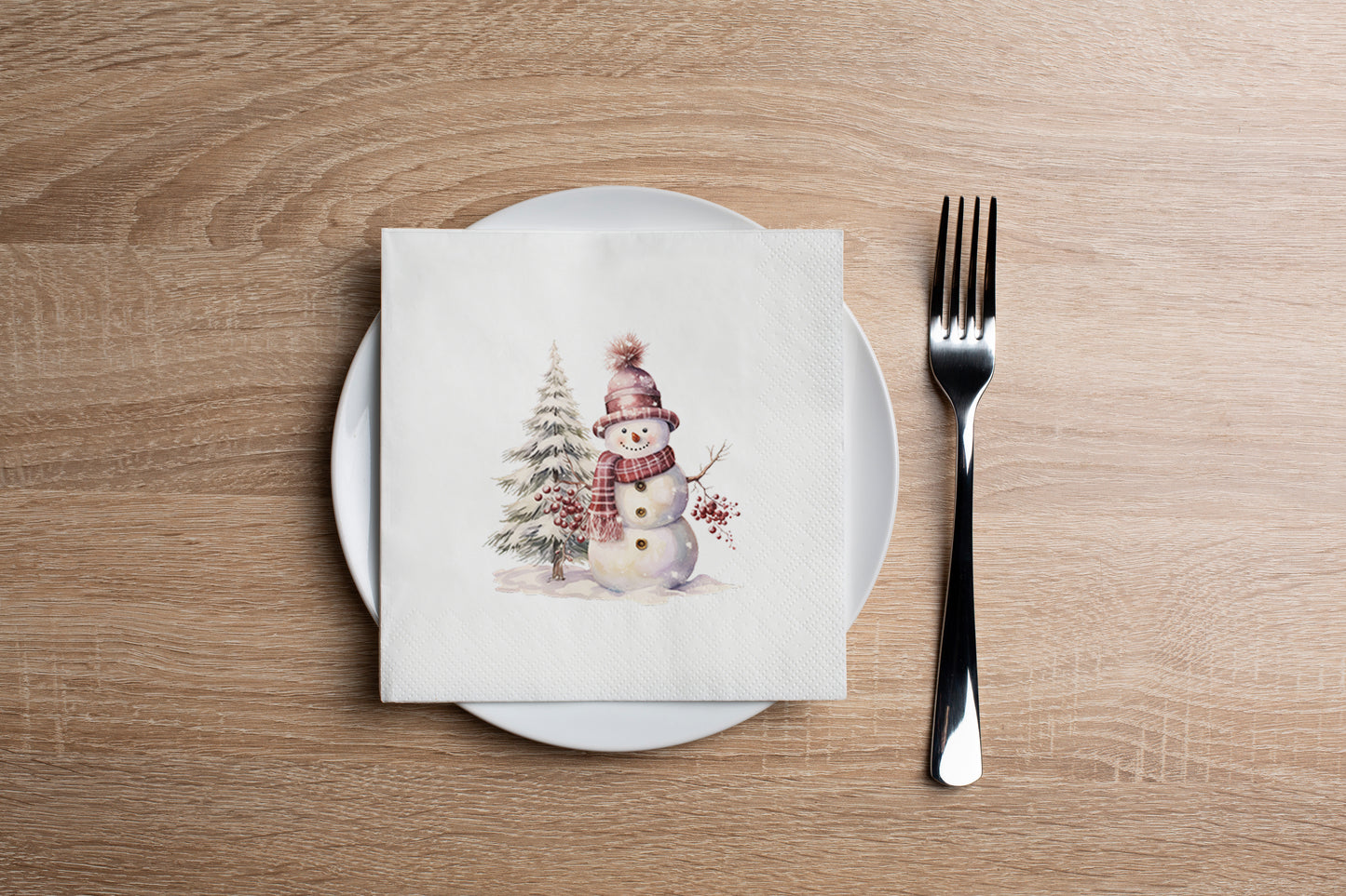 Red Checkered Snowman Cocktail Napkin