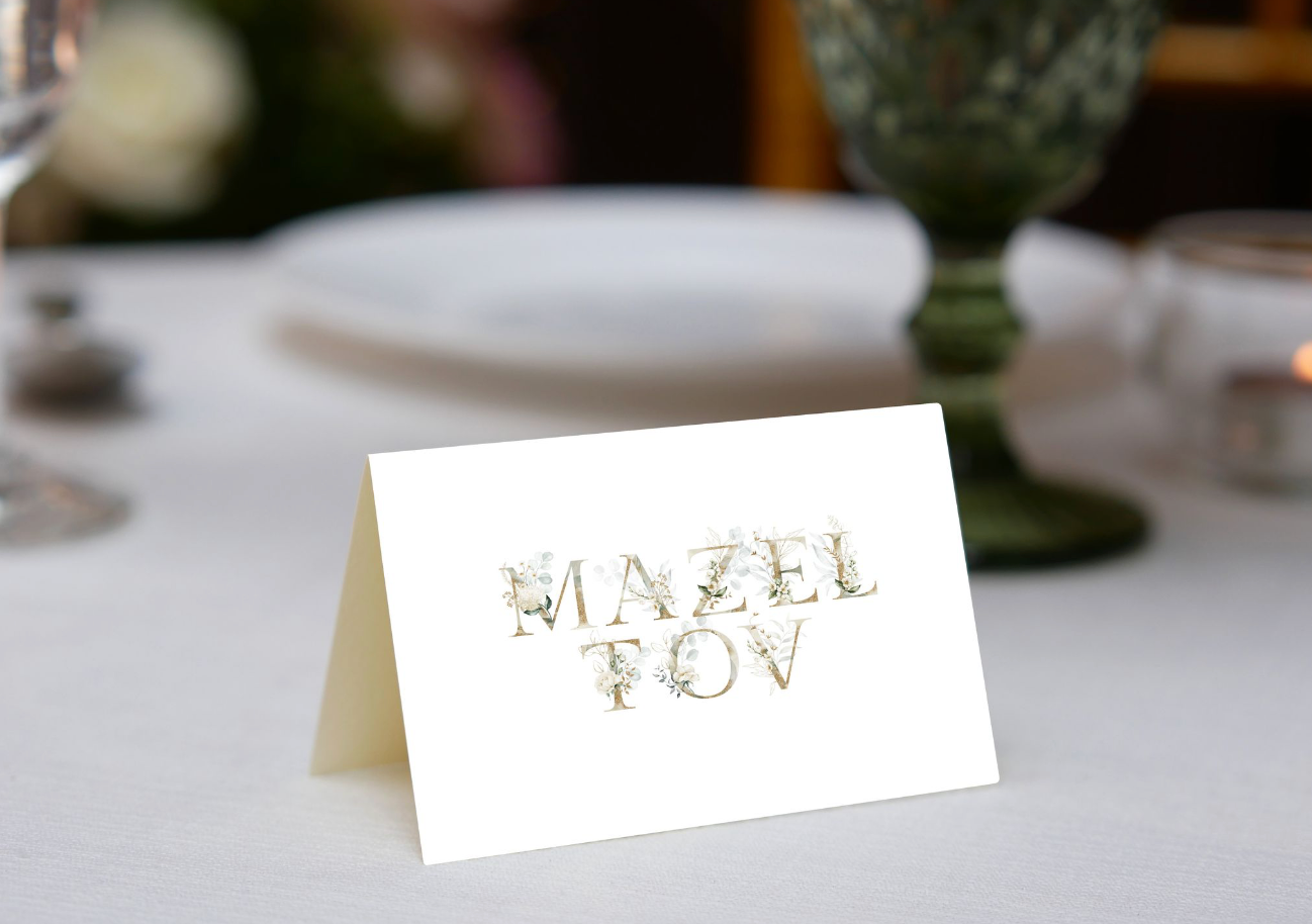 Glitter Floral Mazel Tov Place Cards