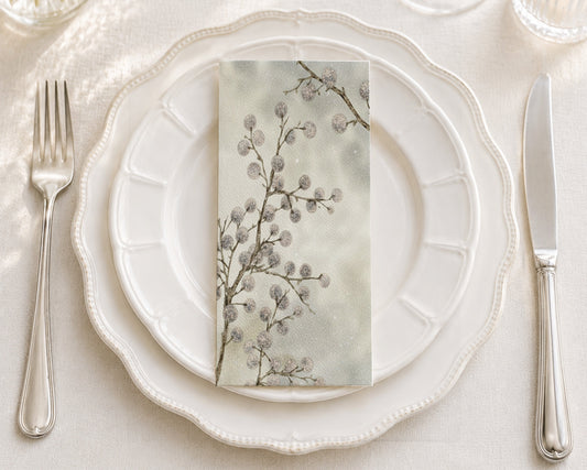 Silver Berry Branches - Printed Guest Towel
