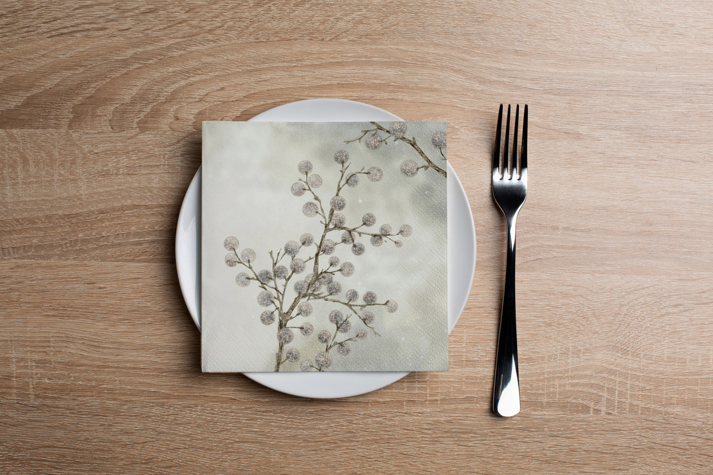 Silver Berry Branches Cocktail Napkin