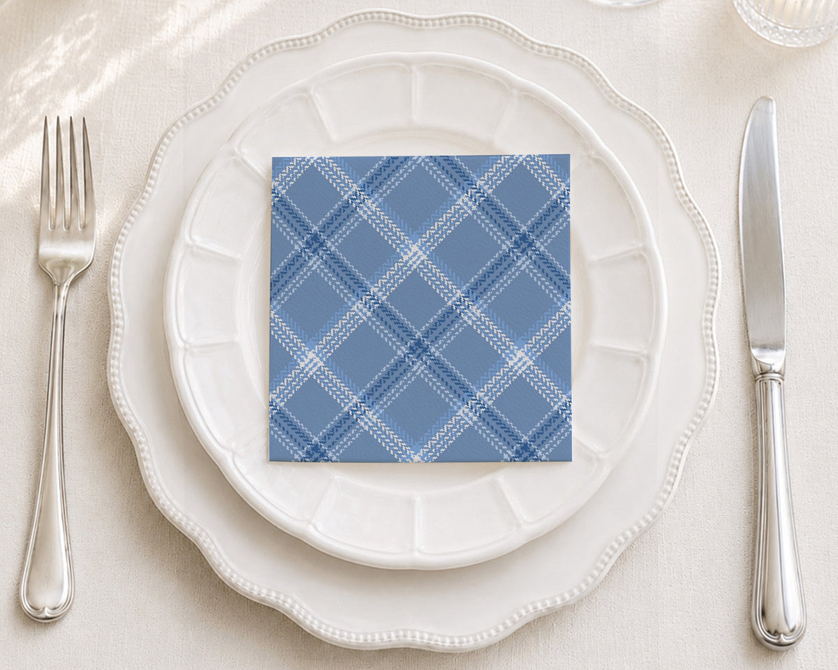 Sky Blue Plaid Cocktail Napkin