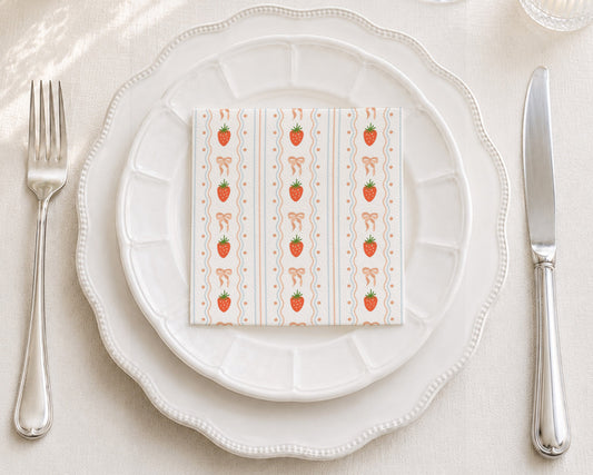 Strawberry Stripes Cocktail Napkin