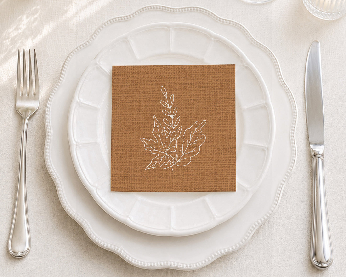 Tan Maple Leaf Cocktail Napkin