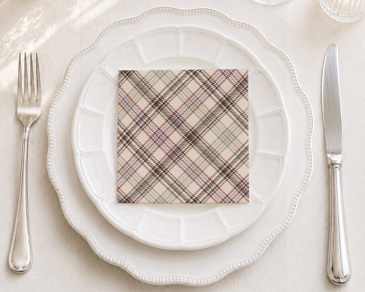 Tan Tartan Cocktail Napkin
