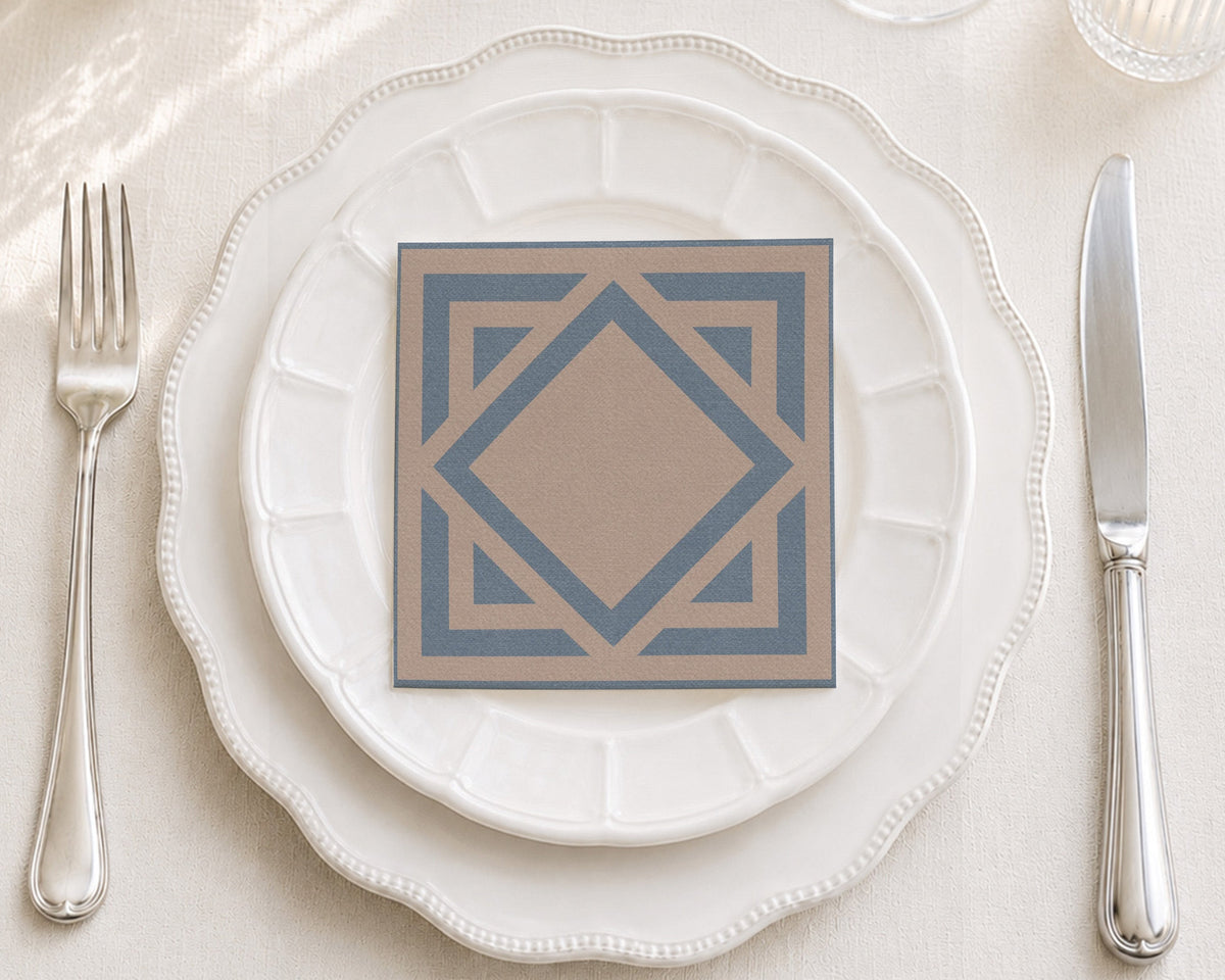 Taupe and Teal Geometric Cocktail Napkin