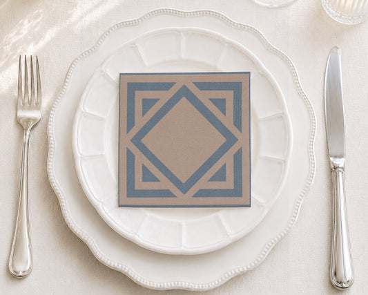 Taupe and Teal Geometric Cocktail Napkin