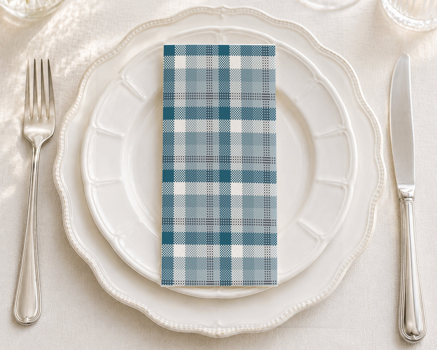 Teal Check - Printed Guest Towel