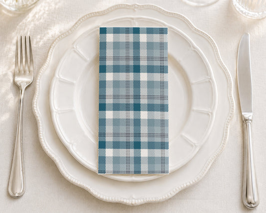 Teal Check - Printed Guest Towel
