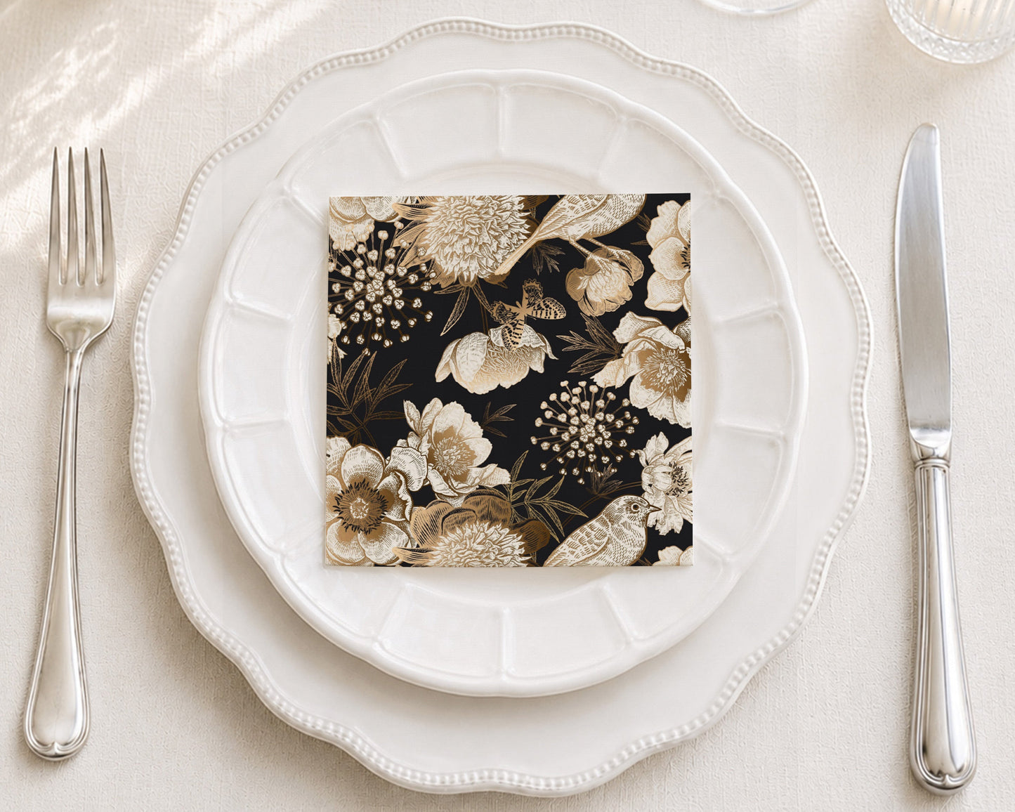 Vintage Gilded Foliage Cocktail Napkin