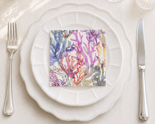 Watercolor Coral Cocktail Napkin