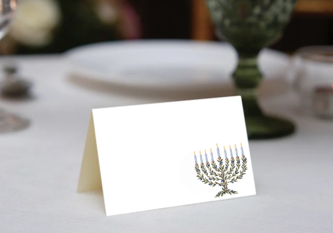 Laurel Menorah Blue Place Cards