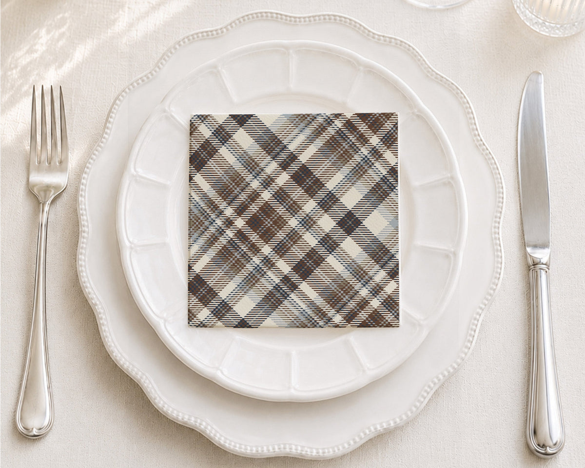 Brown Plaid Cocktail Napkin