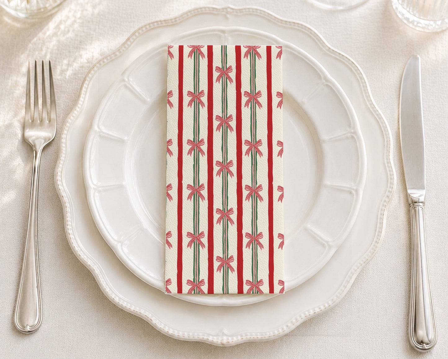 Christmas Ribbons - Printed Guest Towel