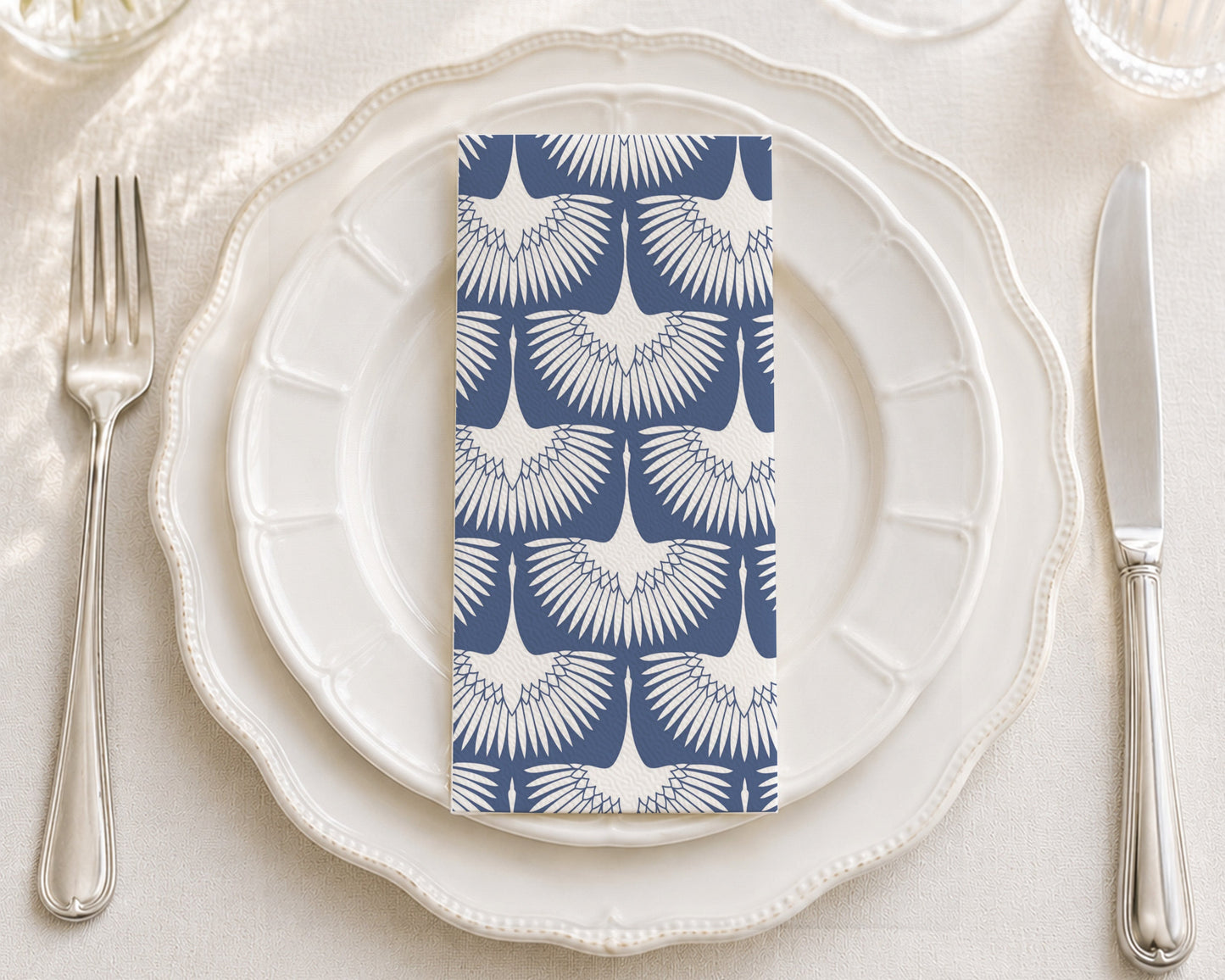 Flying Swans Blue - Printed Guest Towel