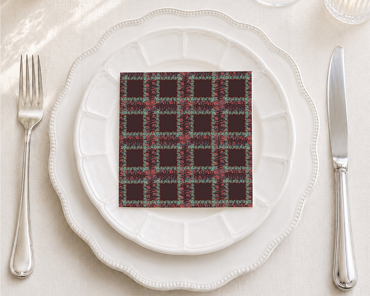 Fringe Plaid Burgundy Cocktail Napkin
