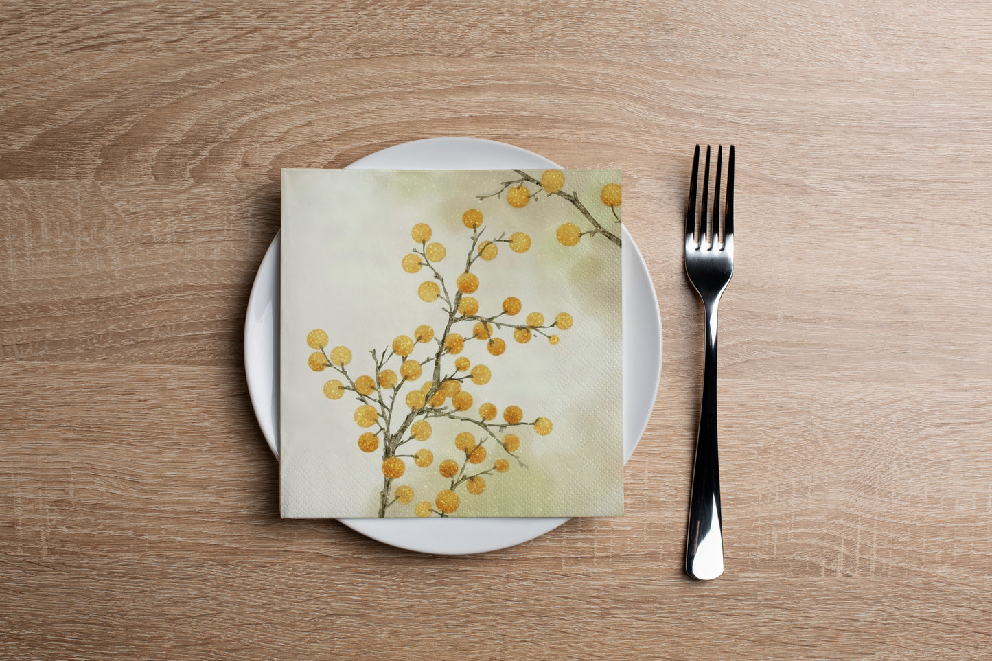 Gold Berry Branches Cocktail Napkin